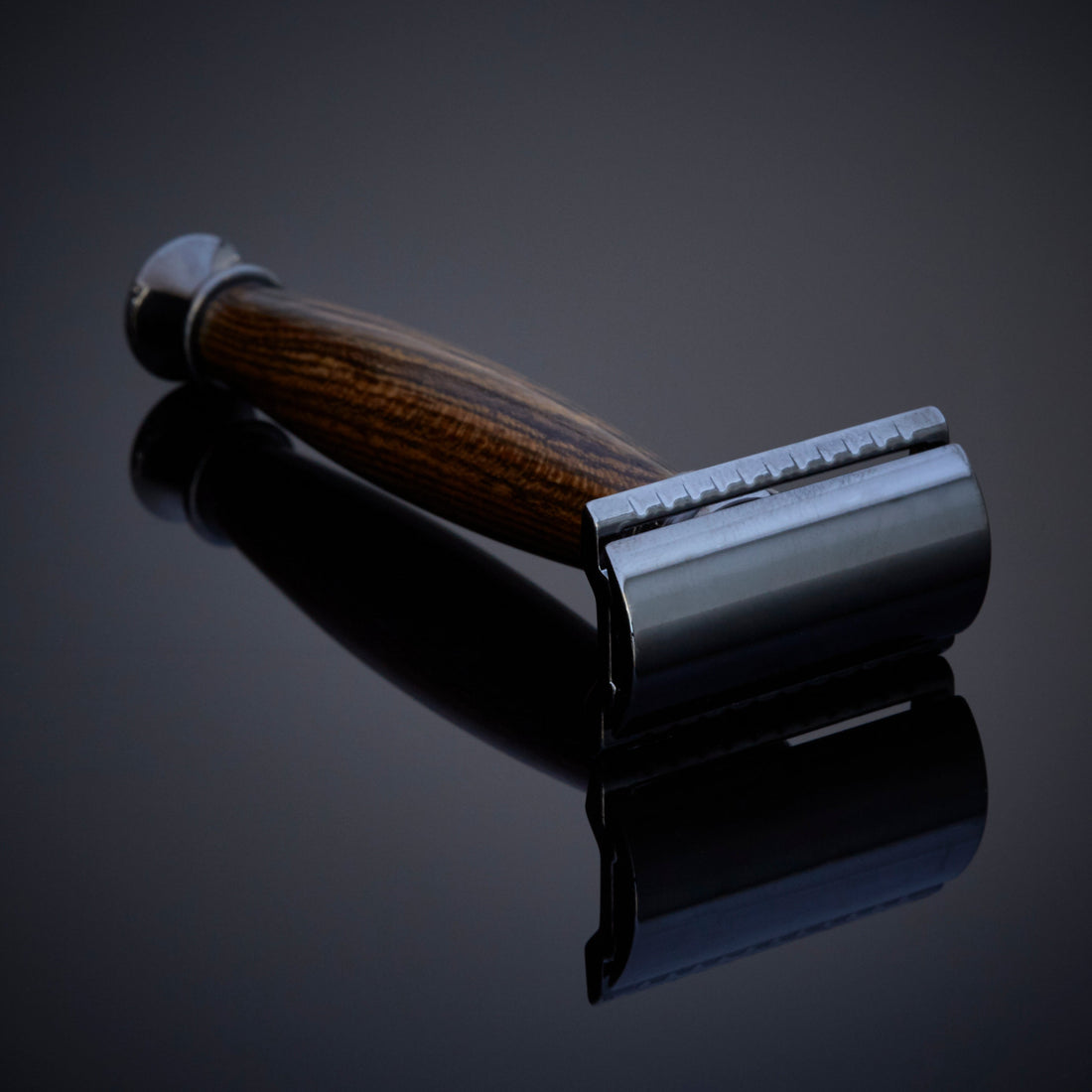 Handcrafted safety razor made from tigerwood