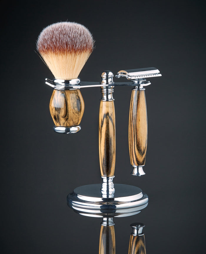 shaving set with matching brush Ebony wood safety razor
