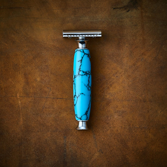 Double edge safety razor made from turquoise