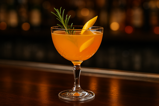 handcrafted cocktail on a wooden bar
