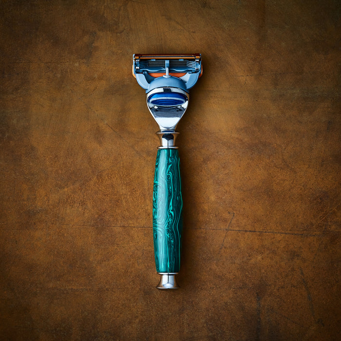 Handmade razor for Gillette Fusion made from precious malachite stone