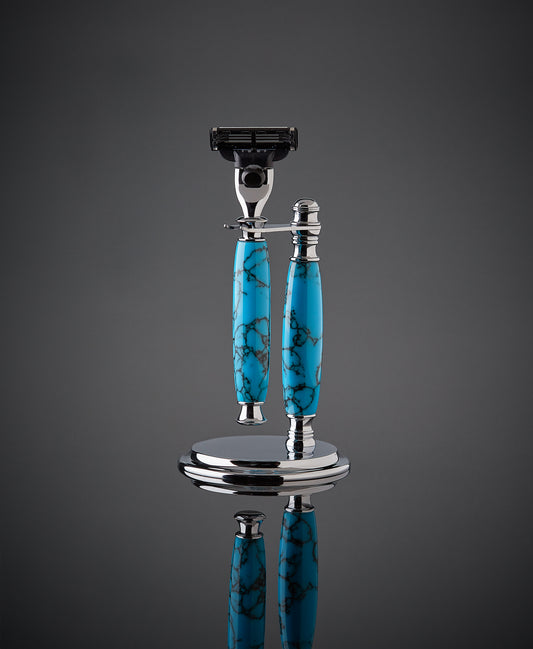 Turquoise stone shaving set for Gillette Mach3 and Venus blades