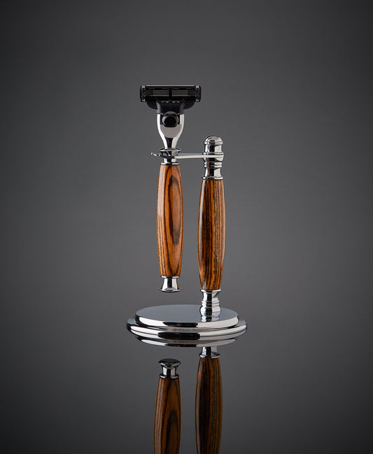 Tigerwood shaving set for Gillette Mach3 and Venus blades