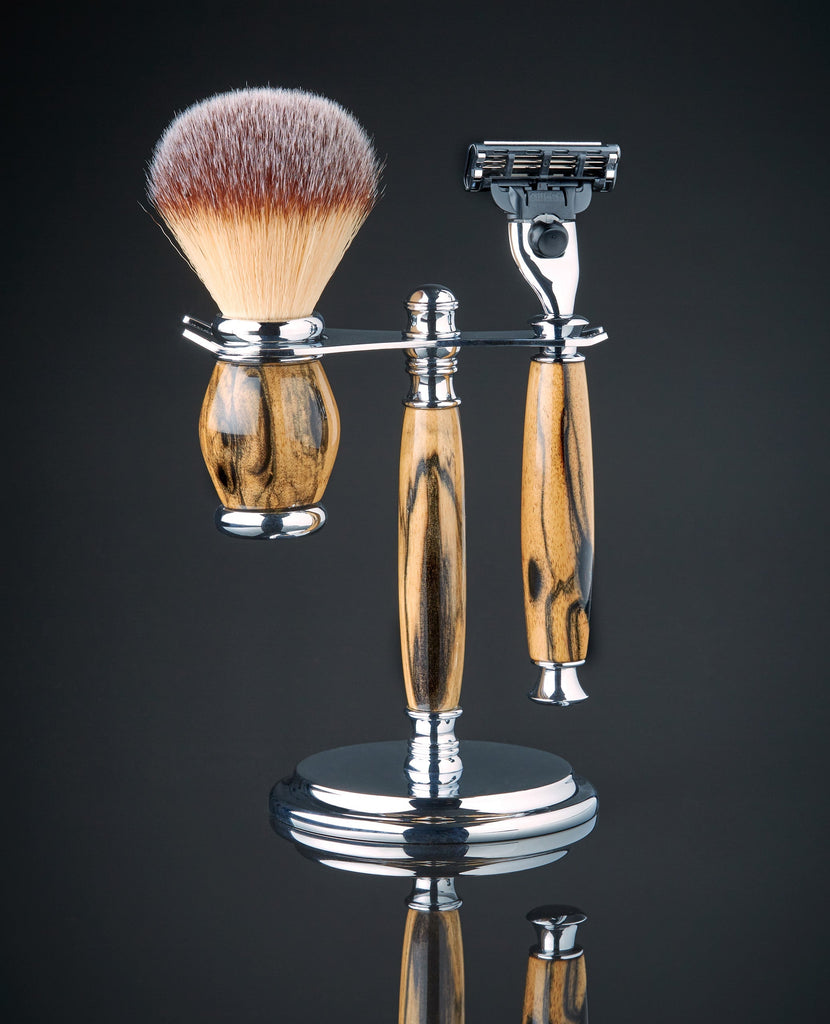 shaving set ebony wood with matching brush Gillette Mach 3